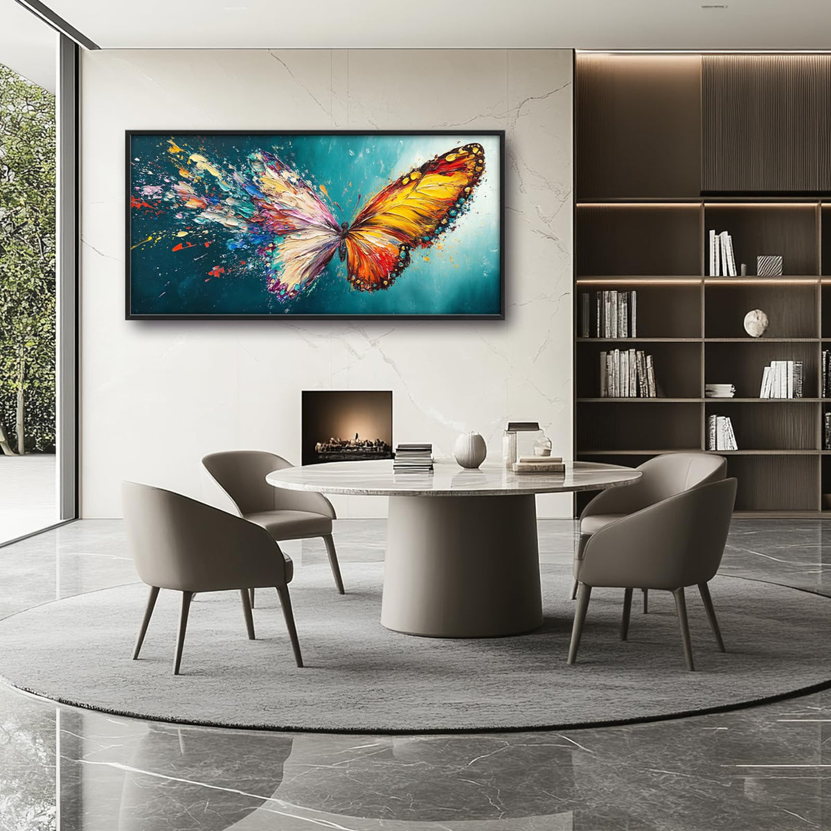 Large Framed Abstract Butterfly Wall Art (Ink-splashing Butterfly / 60"L x 30"W)