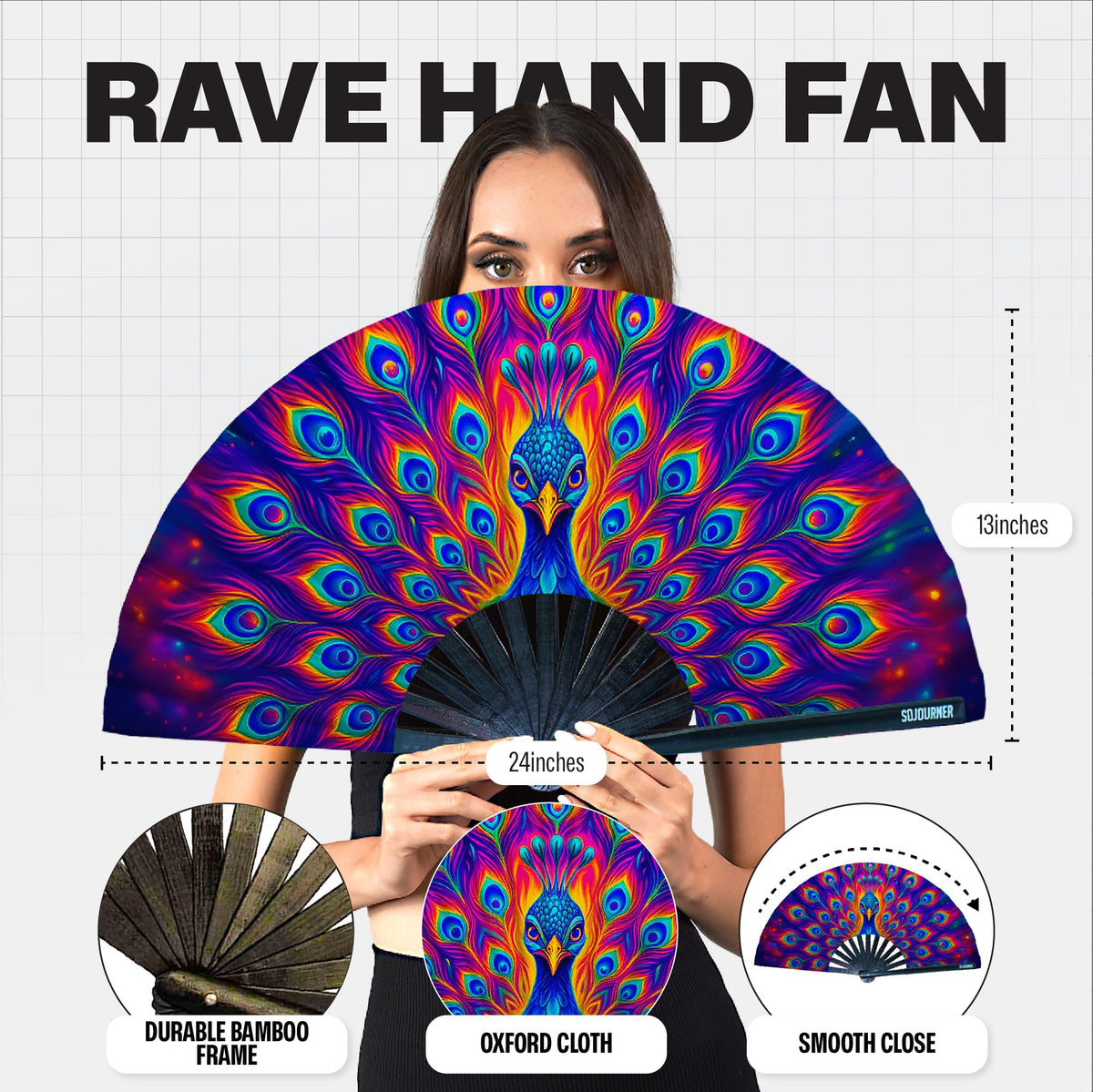 SoJourner Folding Rave Fan (Peacock)
