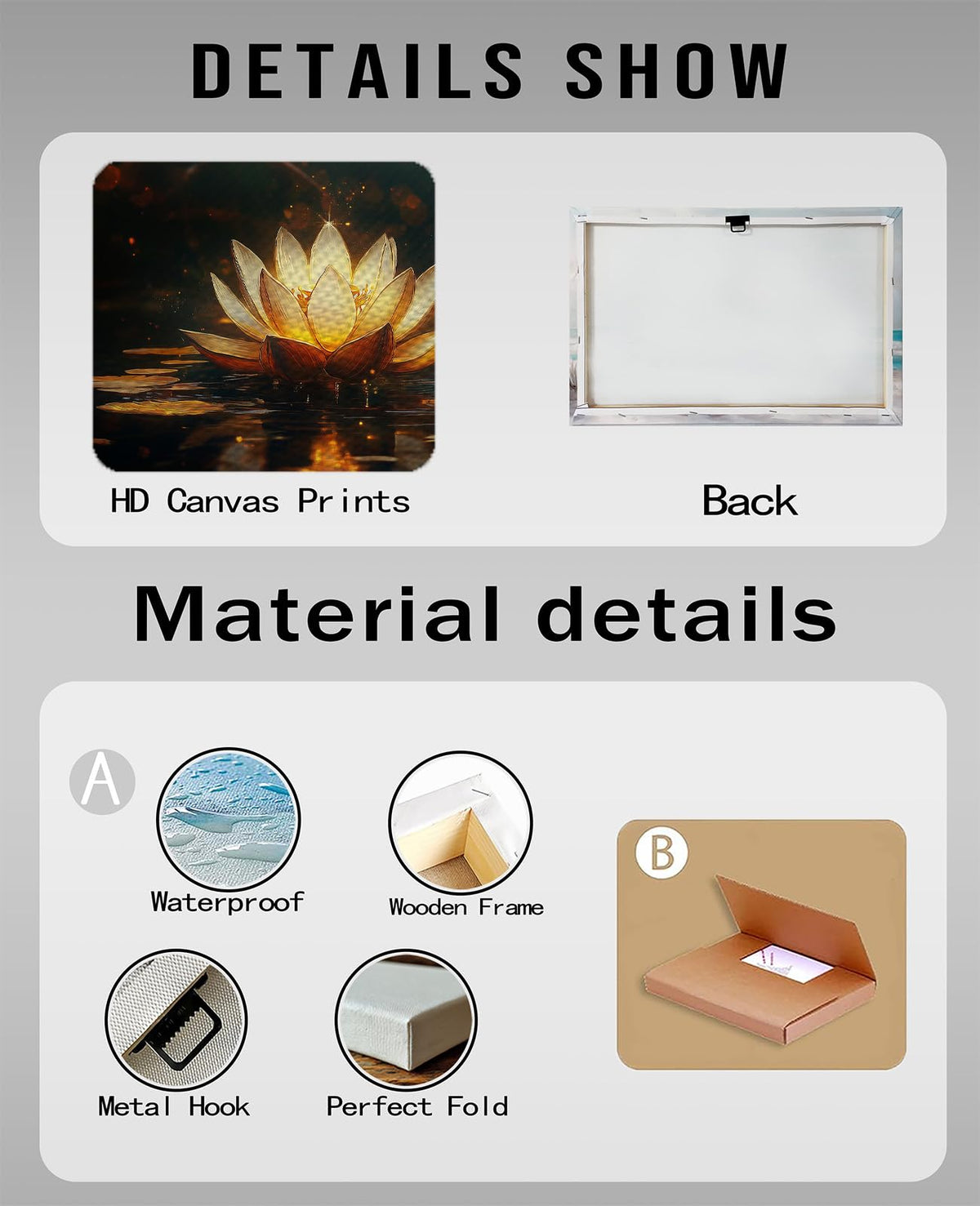 Large Gold Lotus Wall Art Pink Water Lily Picture Canvas Prints Flower Painting Zen Artwork Bathroom Living Room Home Office Decor Framed (42"L x 28"W / Gold)
