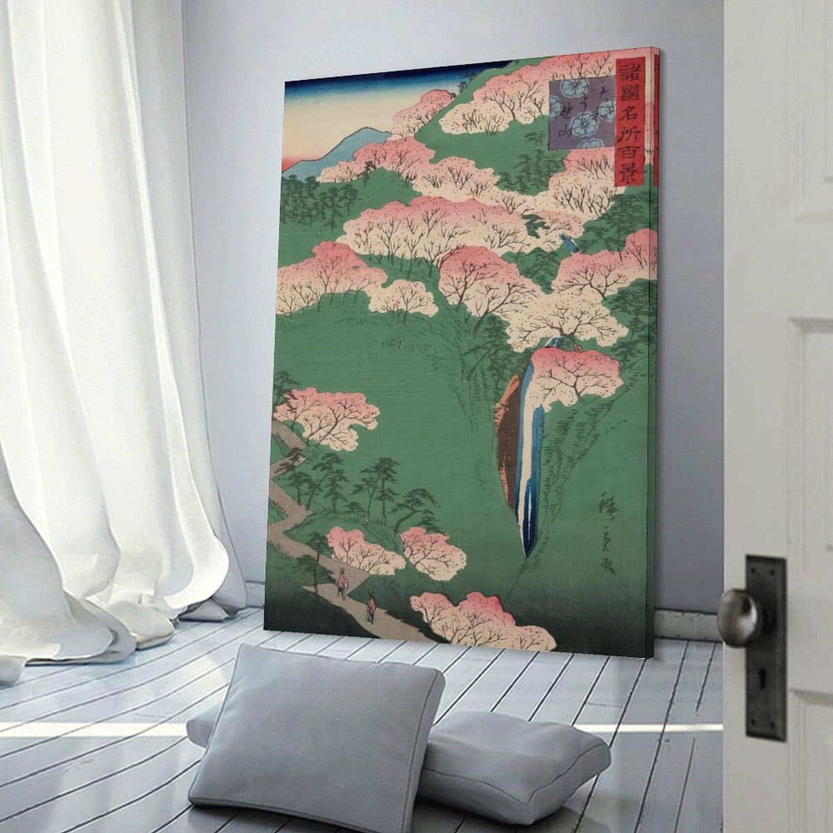 Utagawa Hiroshige Yamato Yoshinoyama Canvas Printing Wall Art Prints Japanese Ukiyoe Cherry Blossom Mountain Waterfall Landscape Posters Zen Japandi Living Room Bedroom Wall Decor 16x24inch (style-10 / 16x24inch(40x60cm) Frame)