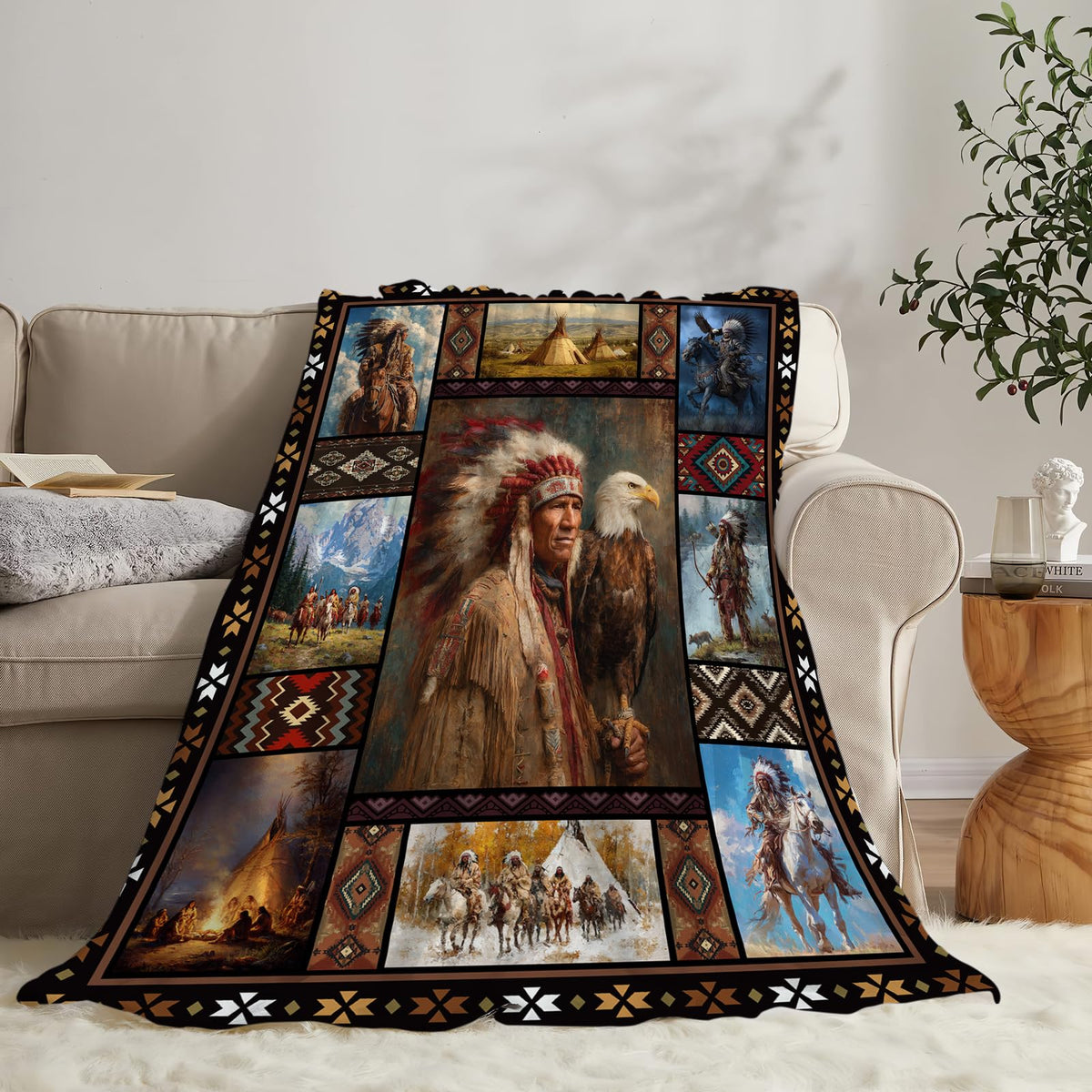 Native American Indian Throw Blanket (60"x80" / Native American)