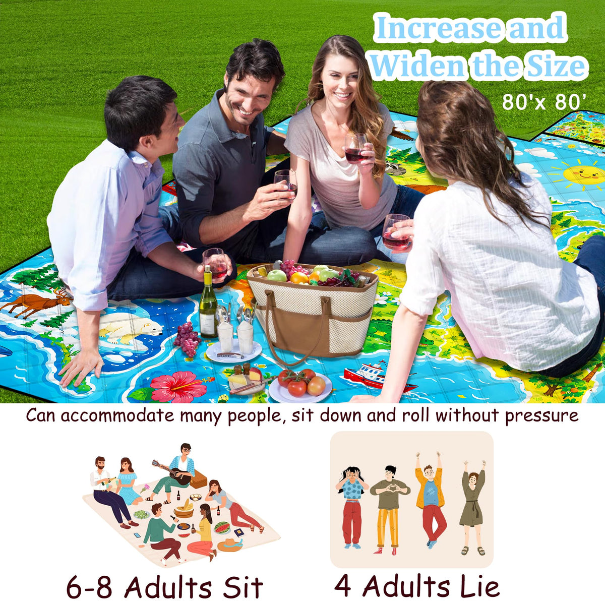 Extra Large Picnic Blanket Waterproof (Blue)