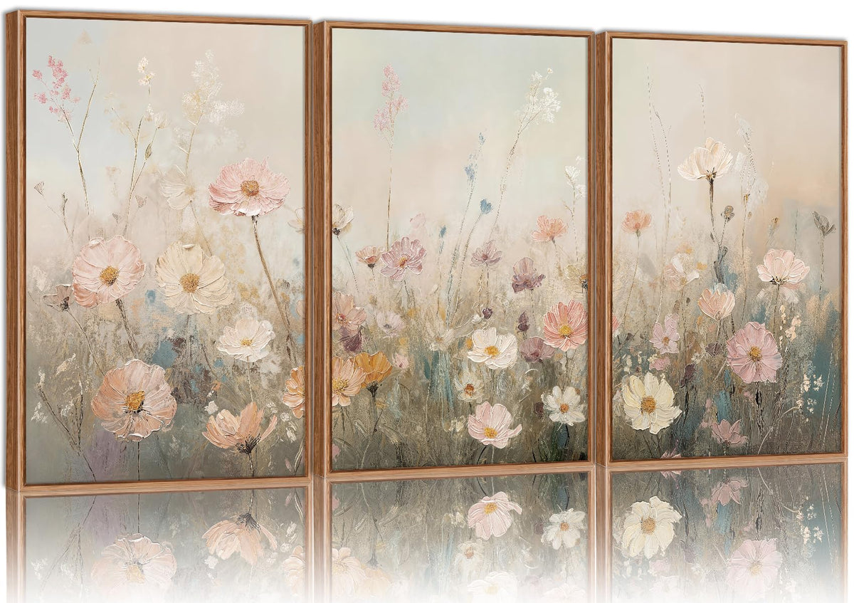 Dusty Pastel Floral Framed Canvas Wall Art Set (Dusty Pastel floral / 24"L x 16"W)