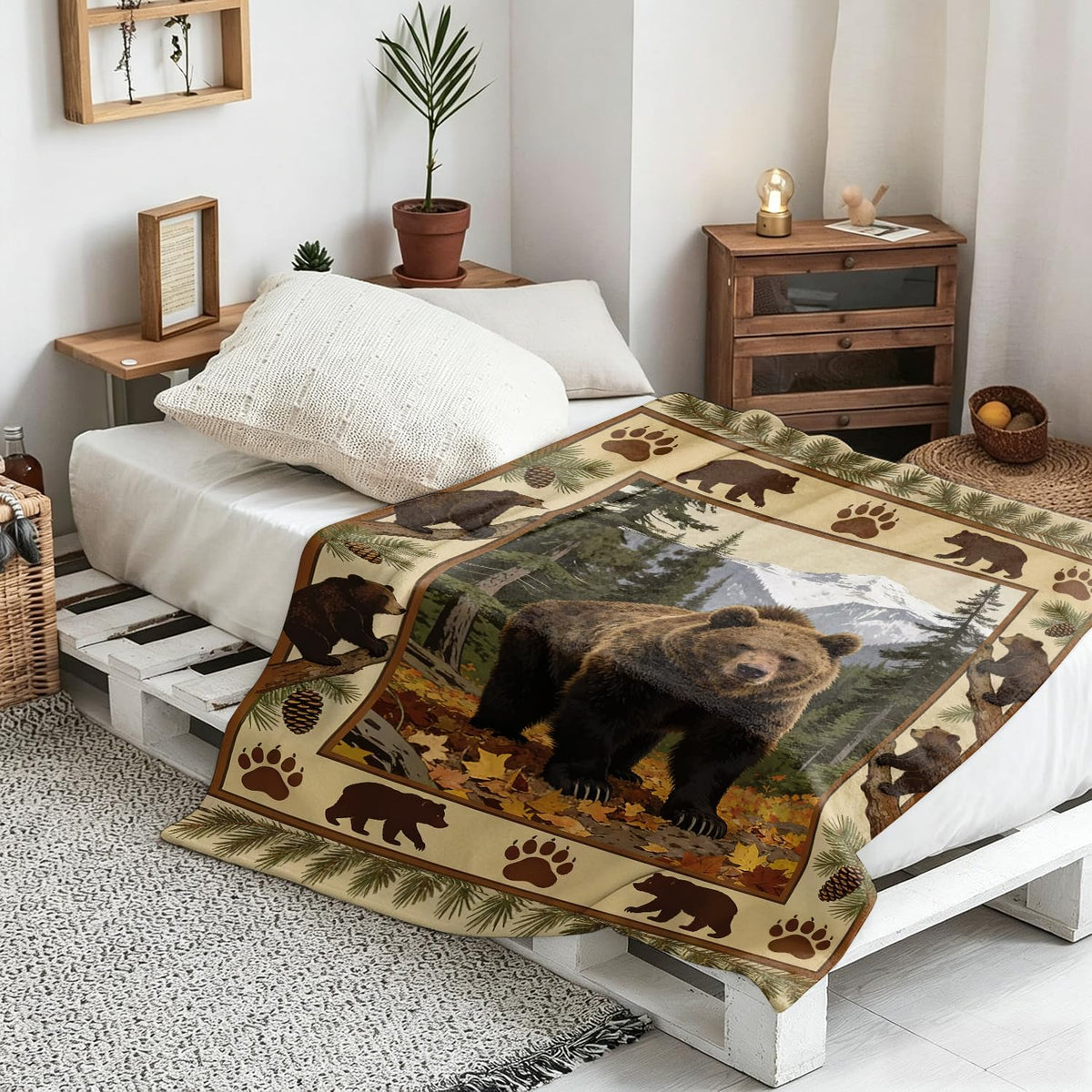 Vintage Bear Throw Blanket Forest Wildlife Bears Cozy Plush Flannel 40"X50" (Bear / 40"X50")