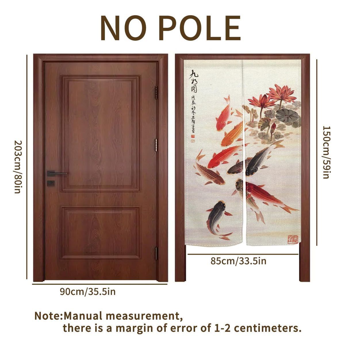 Chinese Ink Painting Carps Koi Fishes Doorway Curtain Japanese Noren Long Door Curtains Bring You Good Luck Tapestry for Bedroom Divider Kitchen Partition Bathroom Door Decor (Beige)