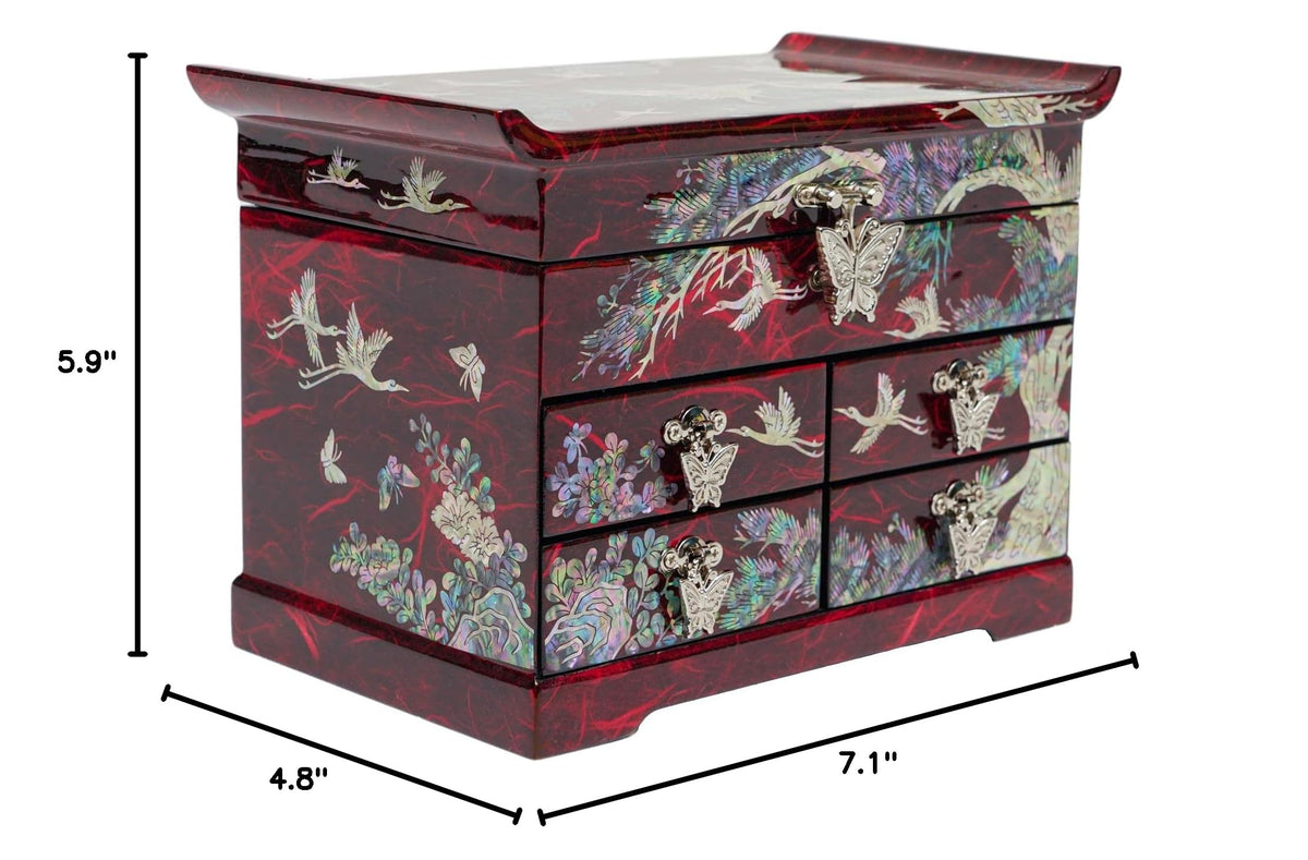 Mother of Pearl Jewelry Organizer Box (Crane_Red)
