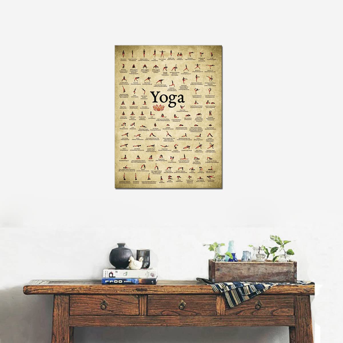 Vintage Yoga 100 Yoga Poses Poster Wall Art Position Home Gym Wall Decor (24"L x 16"W / Yoga)