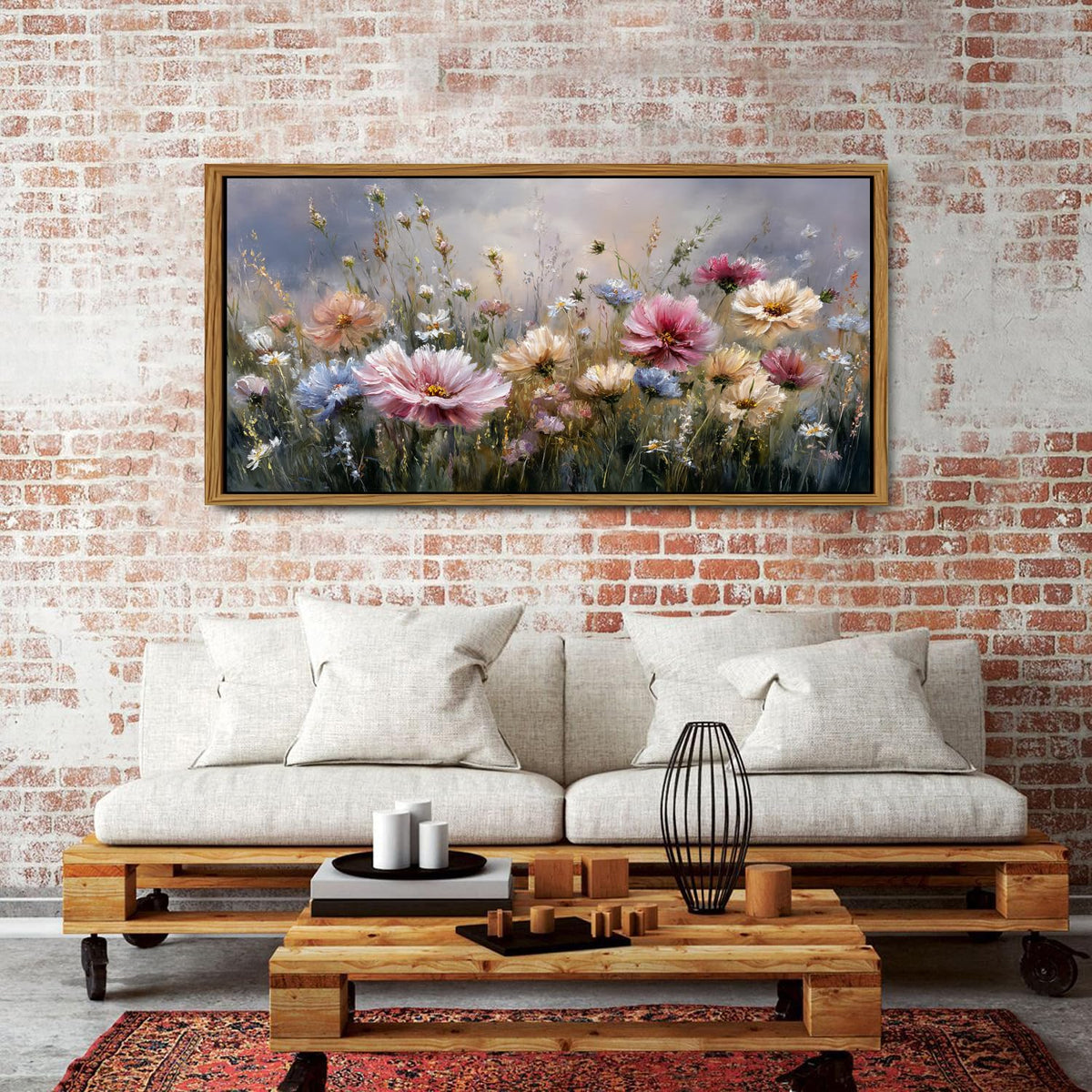 Colorful Pink Floral Wall Art Framed Bedroom Decor Abstract Nature Wildflower Picture Canvas Prints for Living Room Home Decorations (30"L x 57.8"W / Wildflower)