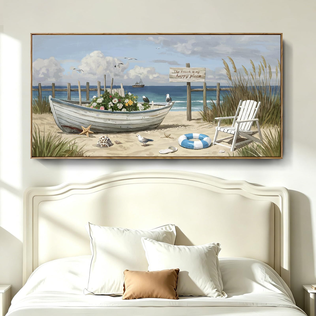 Large Framed Modern Nature Wall Art (Seaside Wall Art / 58"L x 29"W(Framed))