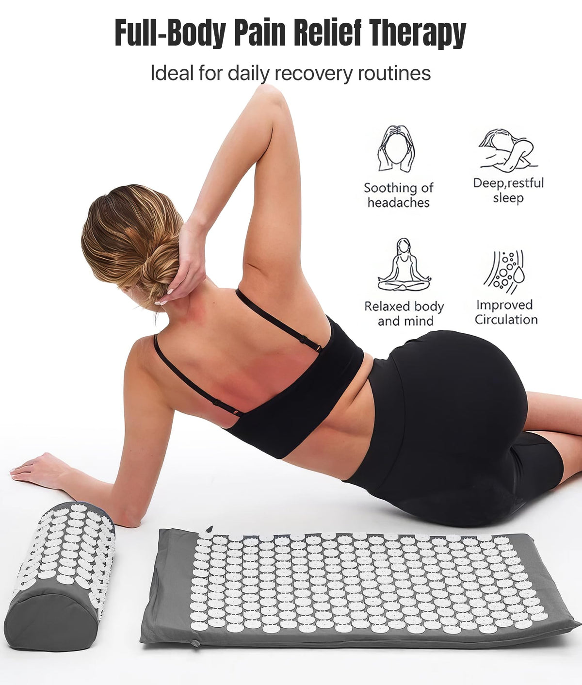 Acupressure Mat And Pillow Set (Grey)