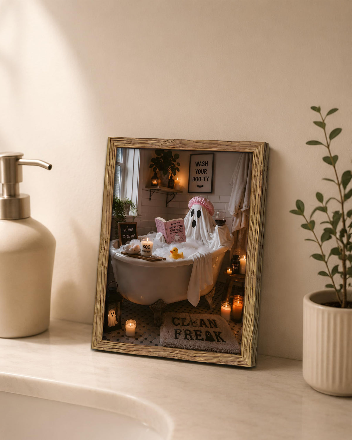 Framed Funny Halloween Bathroom Wall Art (A-Specter / 10"L x 8"W)