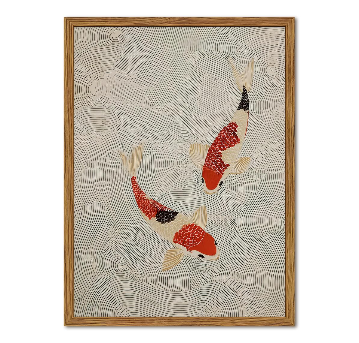 Framed Japanese Wall Art (Red and cream koi / 16"L x 12"W)