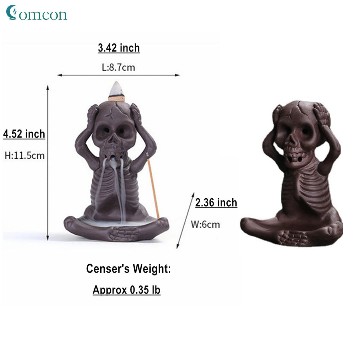 Backflow Incense Burner Skull Decor Incense Stick Holder Reverse Flow Censer Incense Waterfall Burner + Backflow Incense Cones (Set of 3)