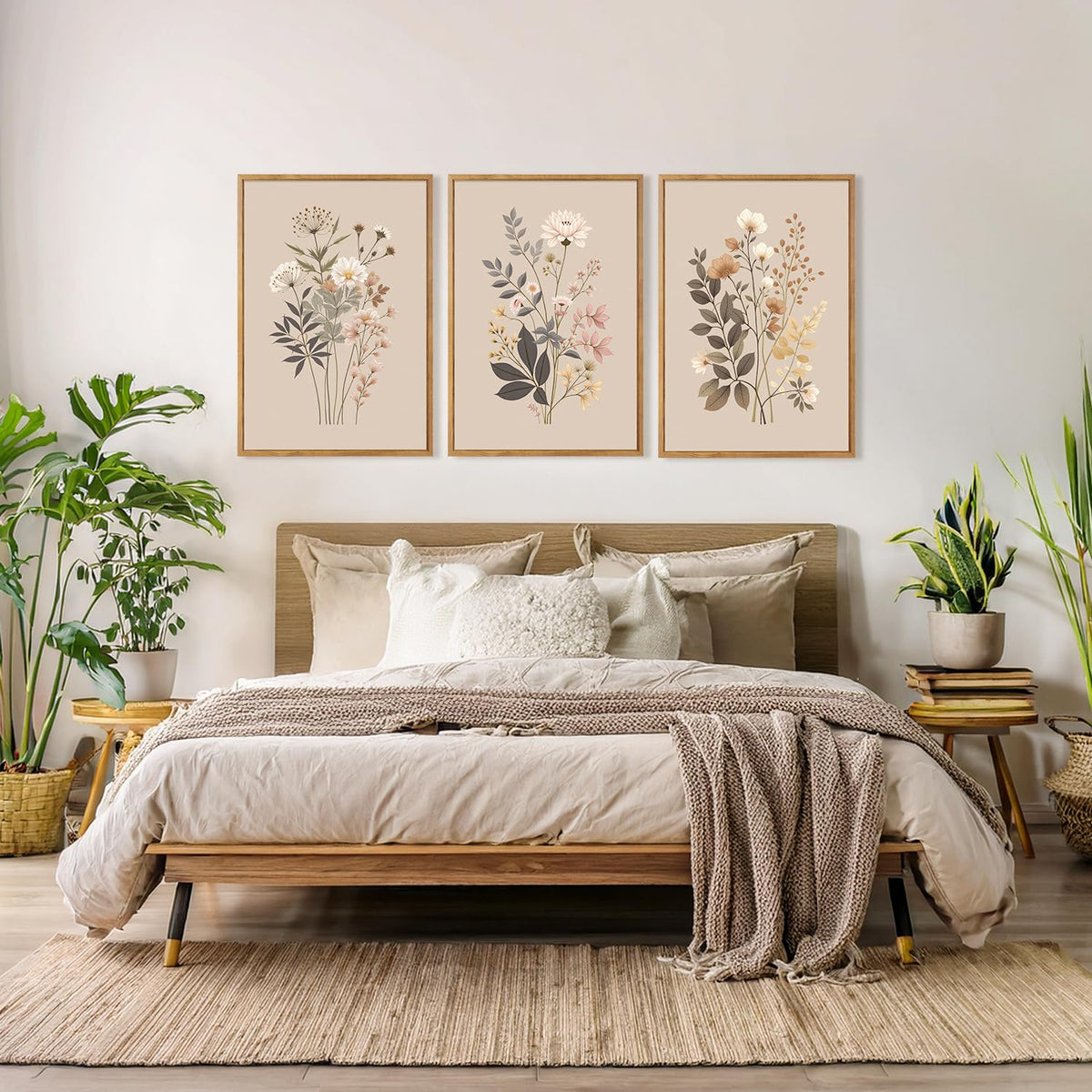 Botanical Flower Framed Canvas Wall Art Set Of 3 (Floral wall art 3)