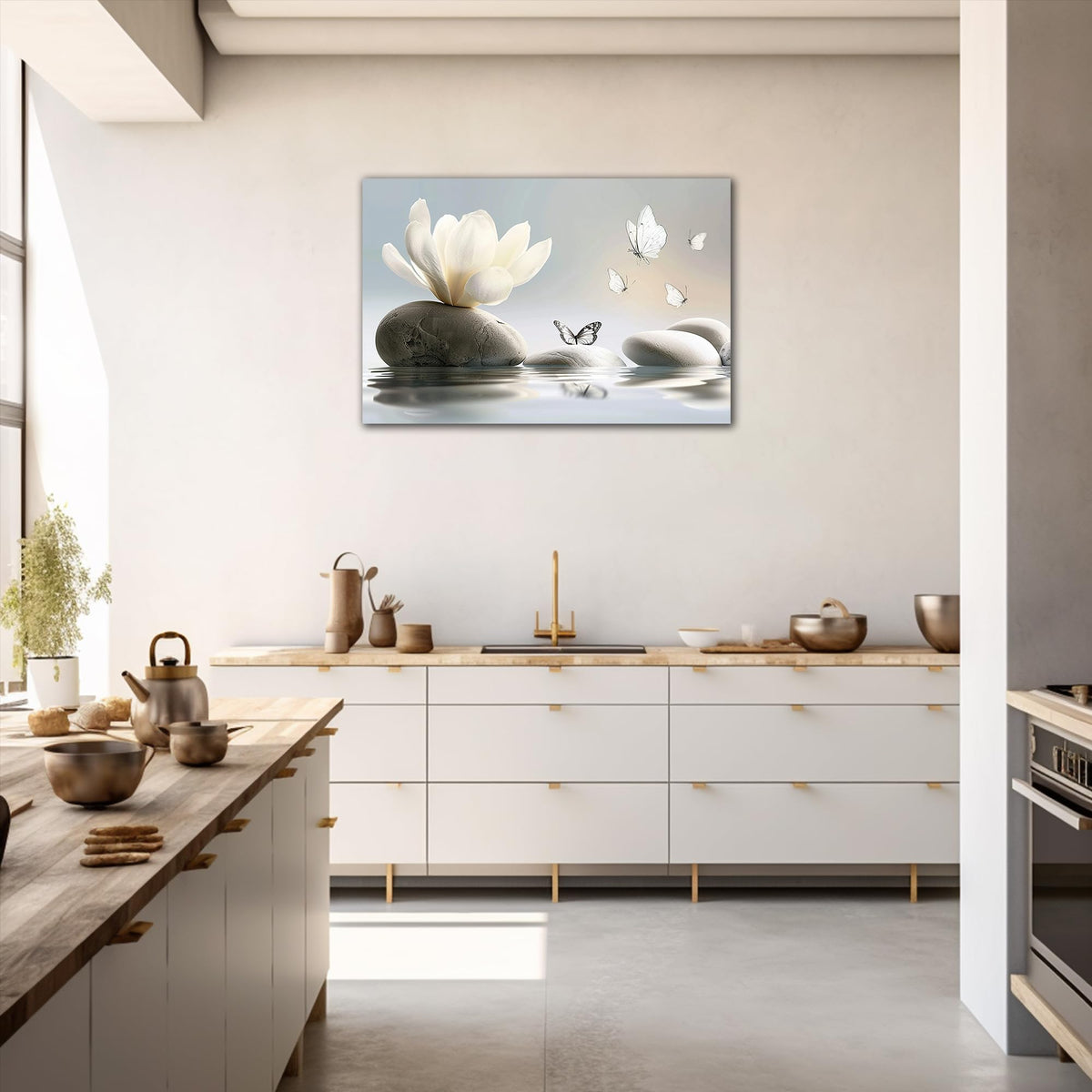 Zen Wall Art White Lotus Flower Canvas Art Prints for Spa Bathroom Decor (Zen Stones Canvas Frame-25 / 48"L x 32"W)