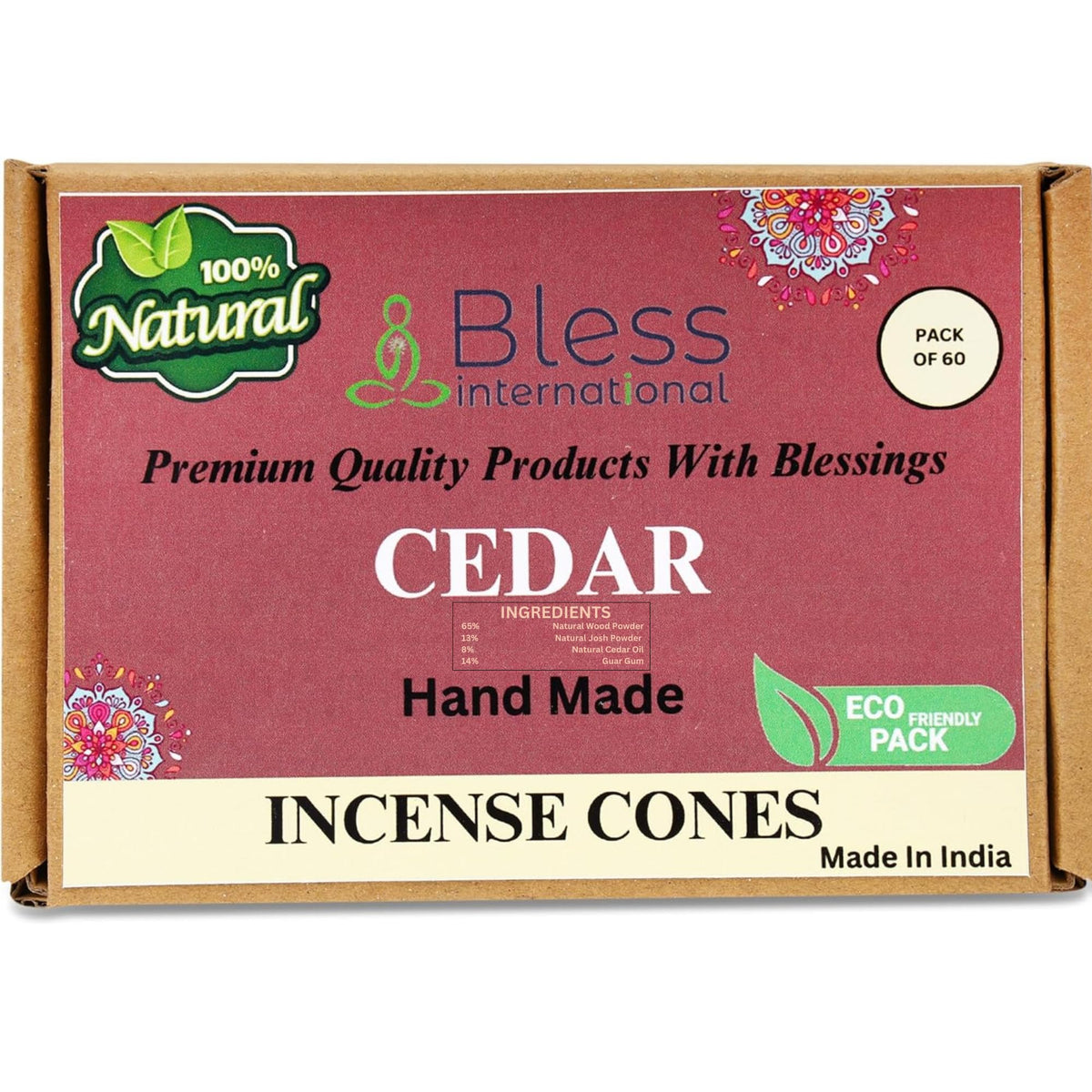 Cedar 100% Natural (Cedar / Pack Of 60 Cones)