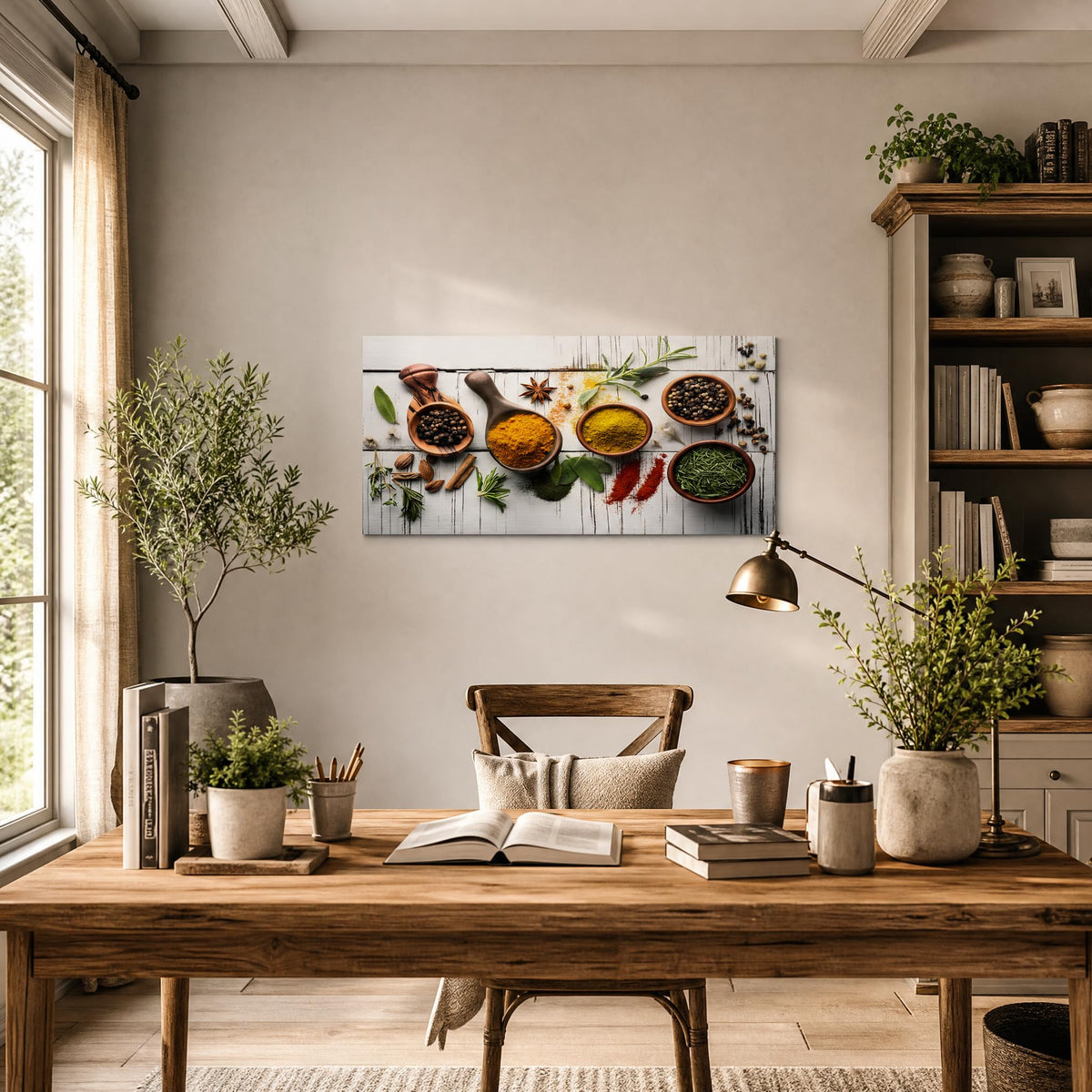 Vintage Culinary Spices Canvas Wall Art Turmeric Curry Herbs Painting Flat Print Gallery Wrapped Artwork for Living Room Bedroom Bathroom Decor (Retro / White Spice Arrangement 15 / 40"L x 20"W)