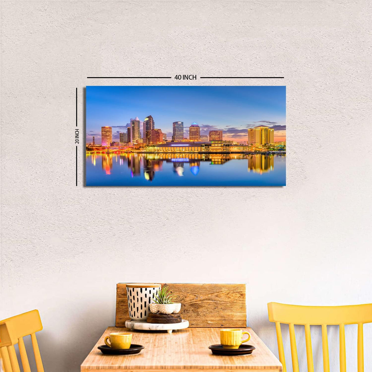 Florida Skyline Wall Art USA City Poster Tampa Cityscape Picture Modern Office Wall Decor Blue Night Skyscraper Downtown River Reflection Painting Artwork for Living Room Decoration 20x40” (40"L x 20"W / Tampa)