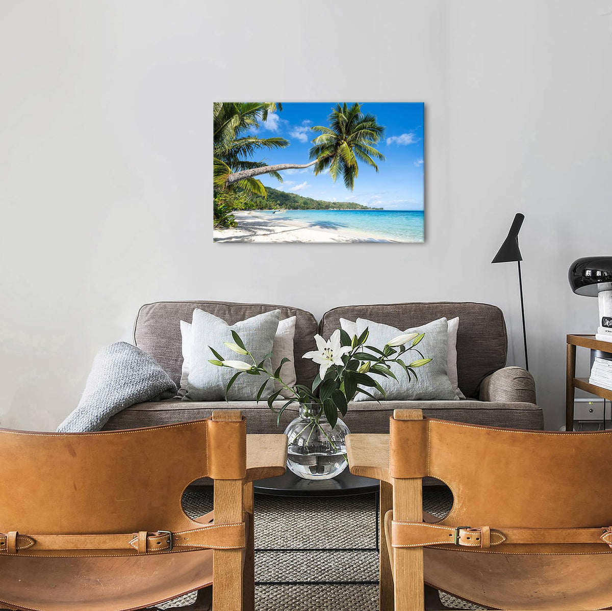 Beach Palm Tree Canvas Wall Art Coastal Wall Decor Nature Landscape Painting for Living Room Bedroom Ocean Seascape Pictures Coconut Palms Poster Modern Artwork Kitchen Office Home Decorations 24x36” (36"L x 24"W / Seascape)