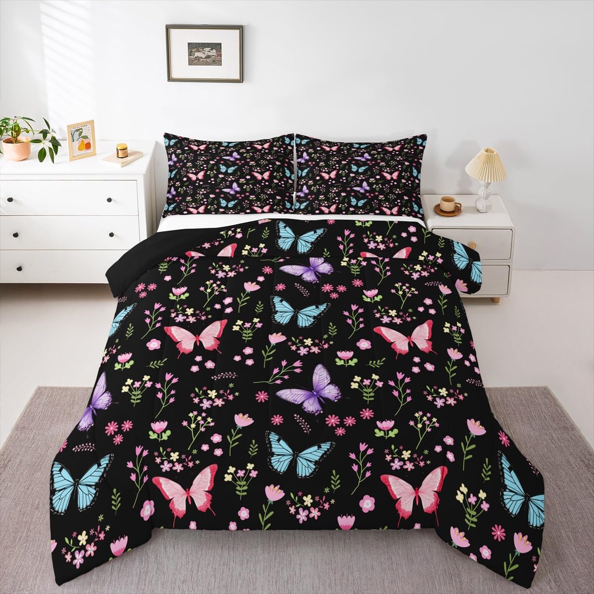 Butterfly Bedding Set Twin Size 3 Pcs for Boys Girls (Multi 810 / Twin)