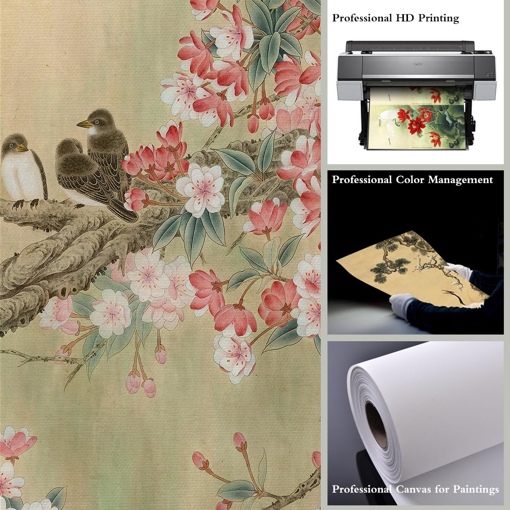 32x14in Asian Scroll Wall Art (Cherry blossoms bloom)