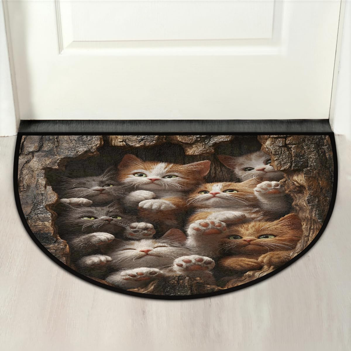 Cute Male Cats Half Round Door Mat Non Slip Washable Semi Circle Area Rug Absorbent Soft Half Moon Rug Floor Mat for Indoor Outdoor Kitchen Bathroom Patio Front Door Mat Decor (Z15)