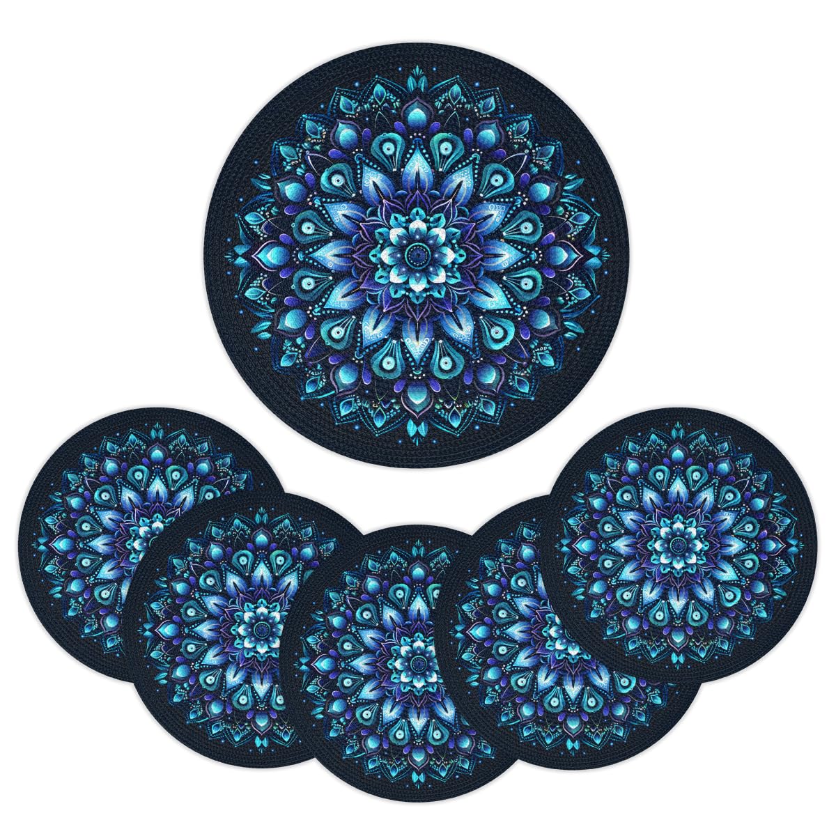 Mandala Woven Placemats Round Placemats Set of 4 Festival Party (A 013 / 4 pieces)