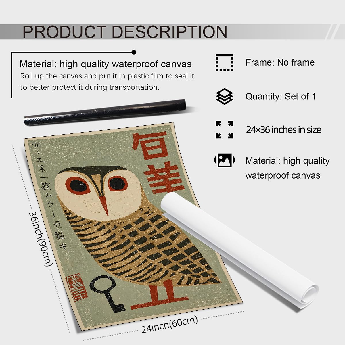 Japanese Animal Poster Prints Vintage Owl Canvas Wall Art Minimalist Bird Painting Nature Rustic Artwork 24x36in Unframed for Mid Century Lndie Room Bedroom Living Room Gallery Decor (Unframed / Japanese Wall Art / 36"L x 24"W)