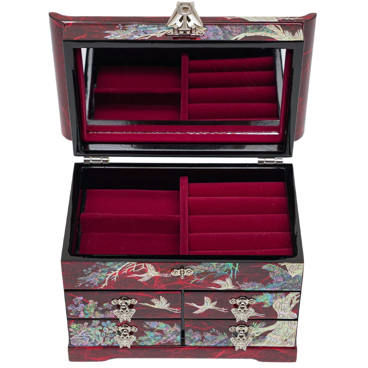 Mother of Pearl Jewelry Organizer Box (Crane_Red)
