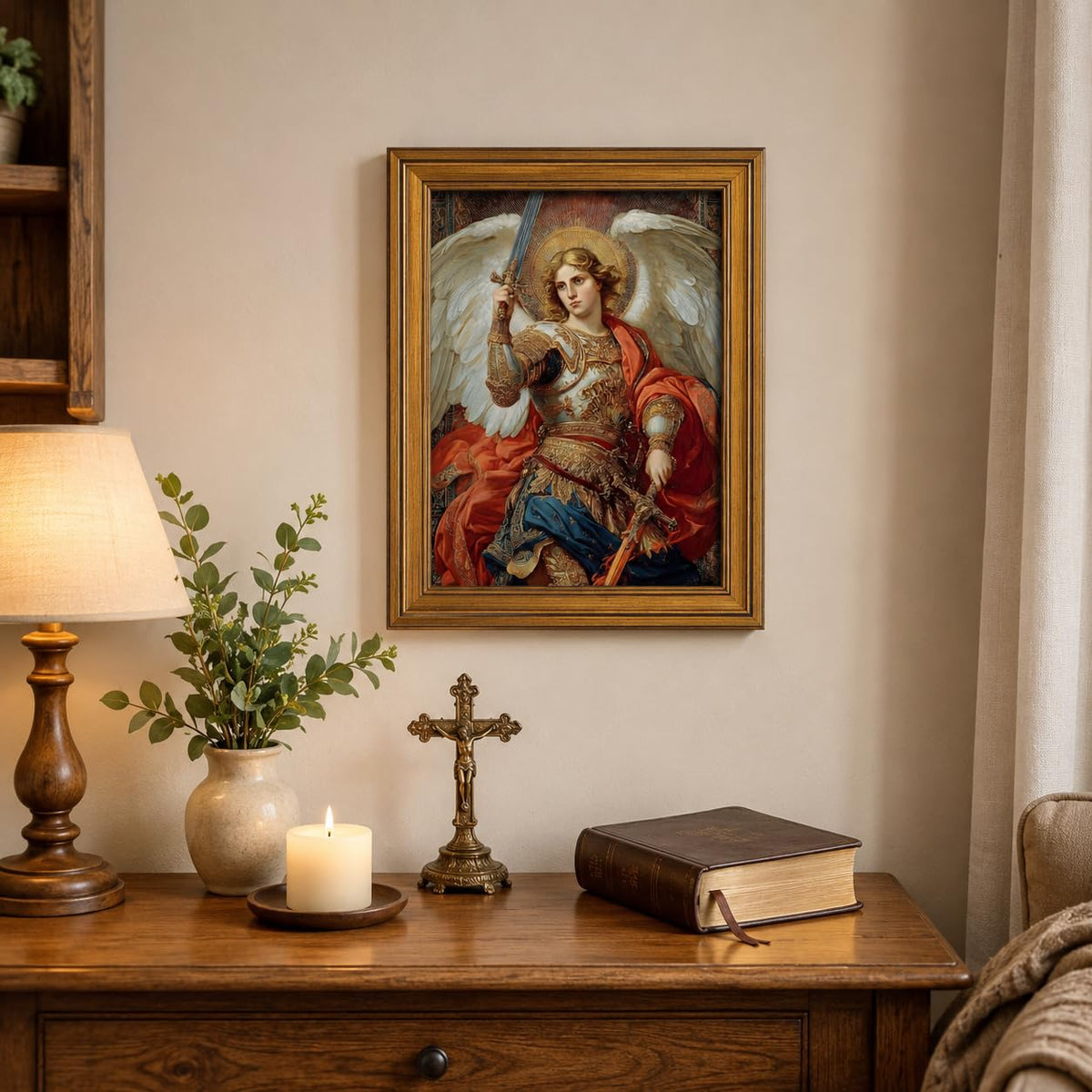 Vintage Gold Framed Archangel Michael Canvas Wall Art 9x11In (Archangel D / 11"L x 9"W)