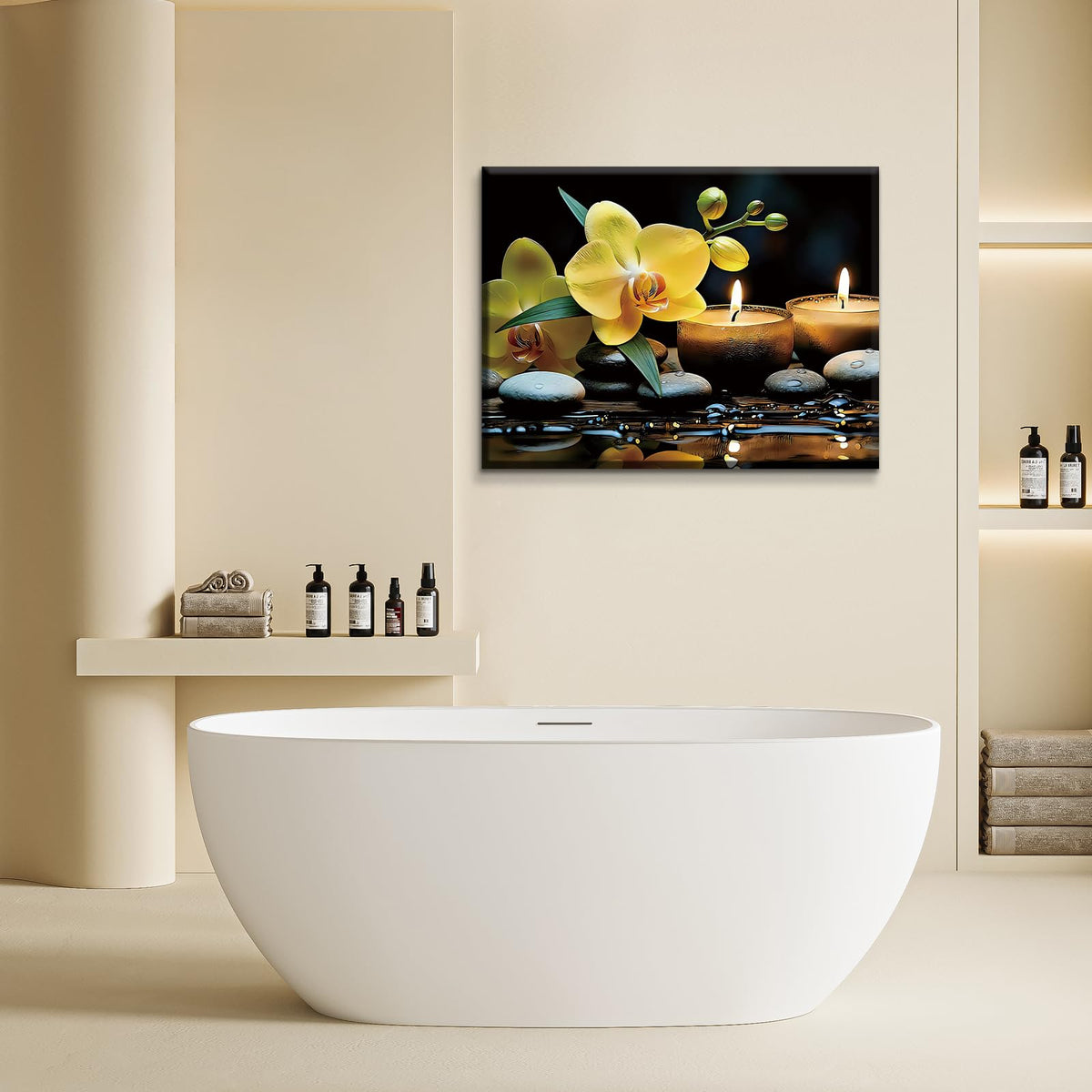 Orchid Zen Canvas Wall Art Prints Yellow Flower Bathroom Wall Decor (Zen Canvas Wall Art Prints Yellow Flower Decor (Ready to Hang))