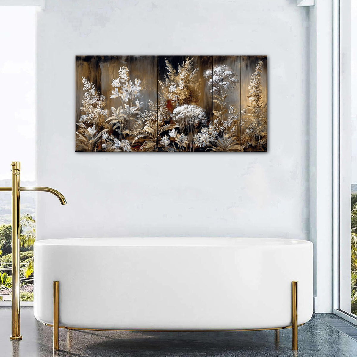 Farmhouse Botanical Floral Wall Art French Living Room Rustic Flower Wall Decor Watercolor Wildflower Canvas Prints Country Botanical Painting Farmhouse Artwork Kitchen Bedroom Decoration 24x48" (48"L x 24"W / White Flower)
