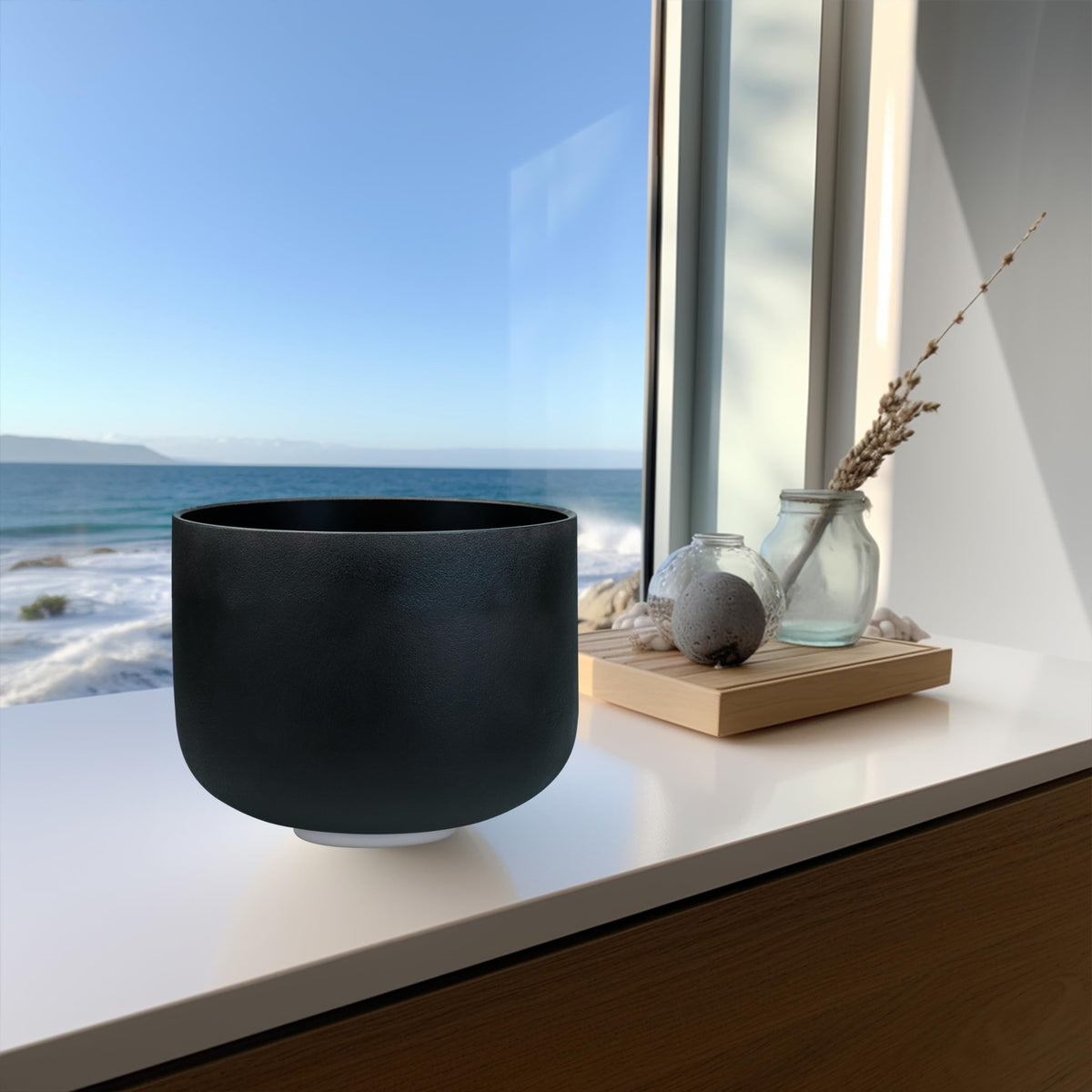 Black A Note Crystal Singing Bowl 8 inch Third Eye Chakra with Heavy Duty Carrying Case and Suede Mallet (8 inch Black / A Note)