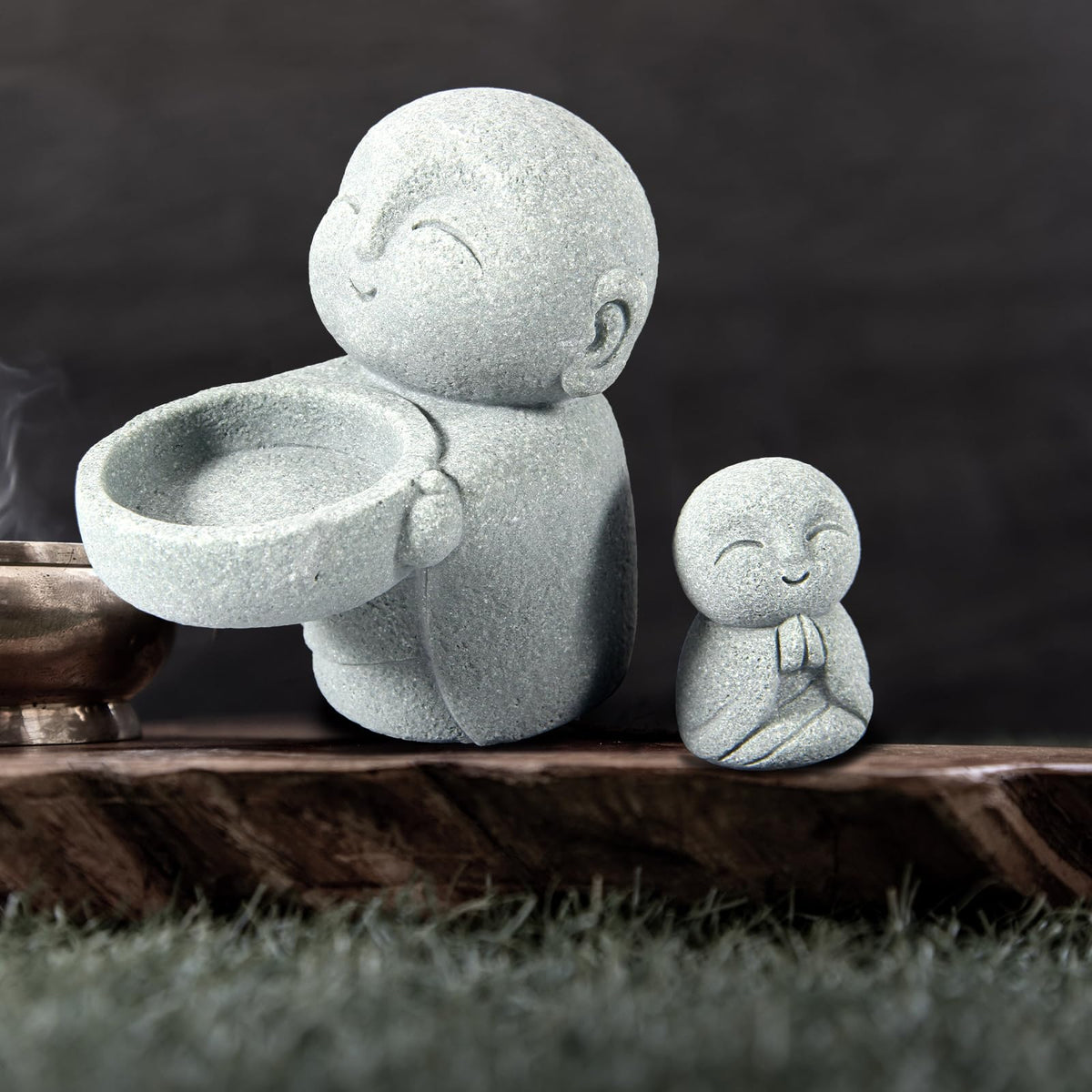 Japanese Buddha Sandstone Statues 2pcs (Monk)