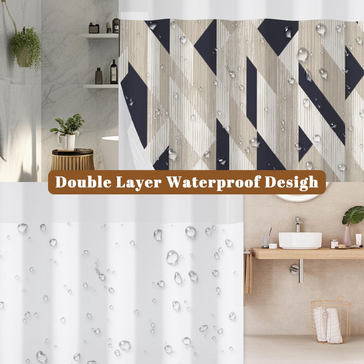 Abstract Geometric Art Shower Curtain with Snap in Liner Set (Abstract Art-6)