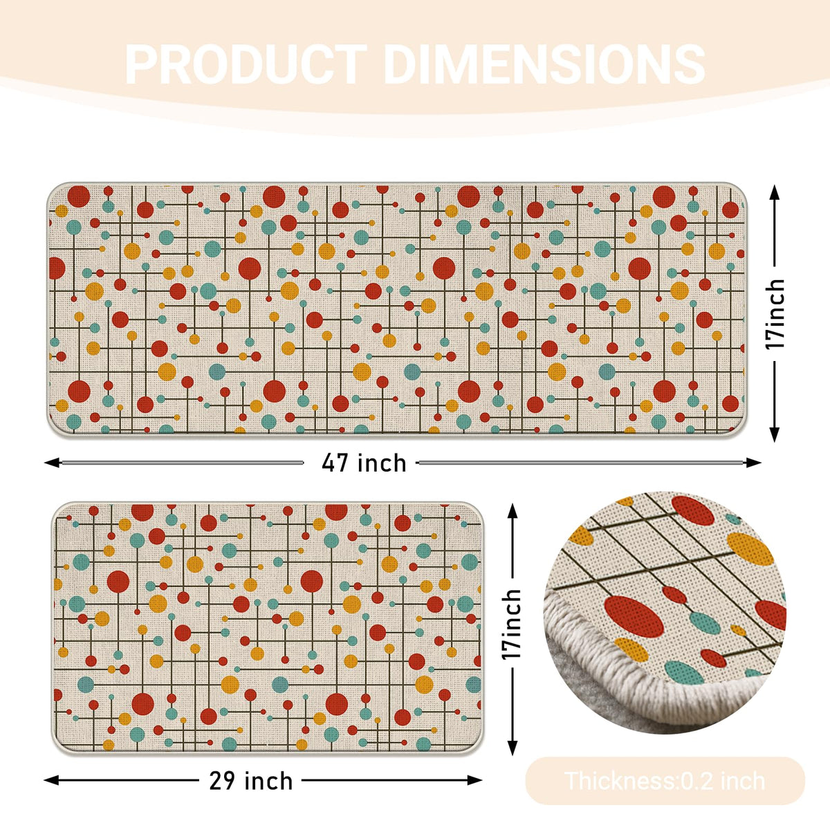 Mid Century Modern Retro Atomic Kitchen Rugs Set of 2 (Colorful Geometric)