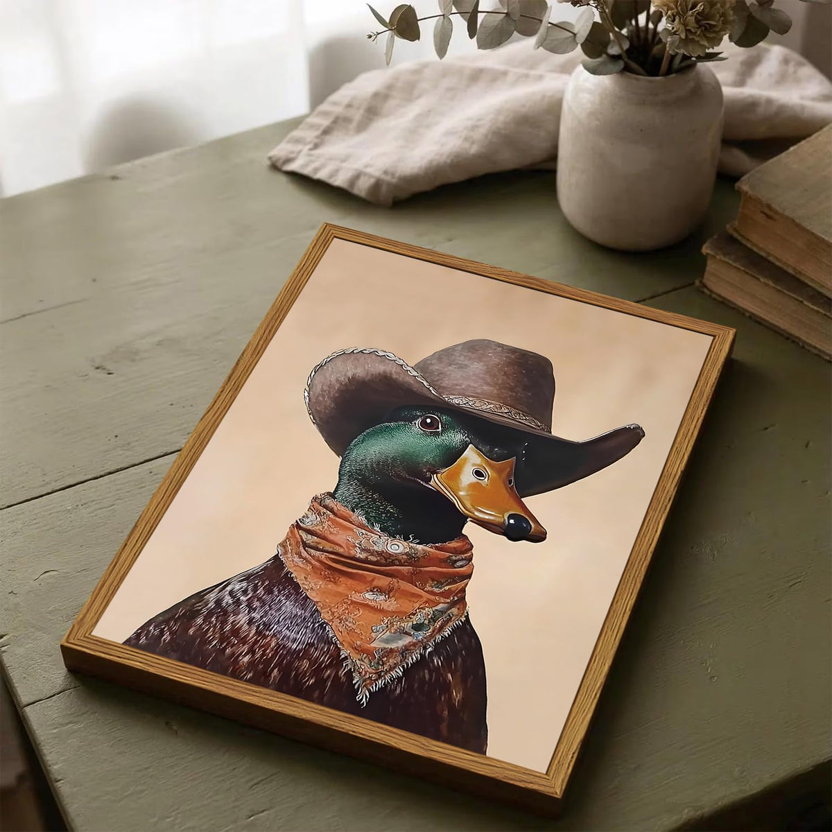 Framed Vintage Western Duck Wall Art (Cowboy Mallard Duck / 24"L x 16"W)