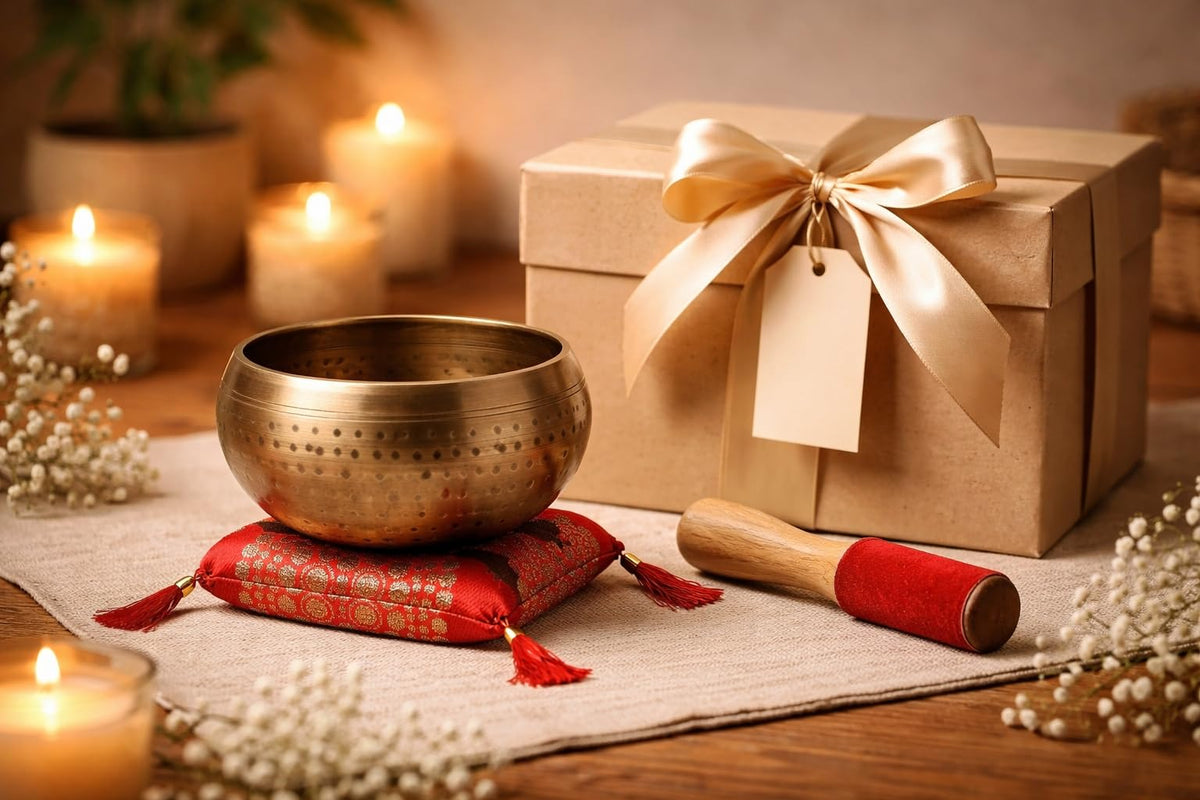 Tibetan Singing Bowl Set with Cushion & Mallet (Gold_2)