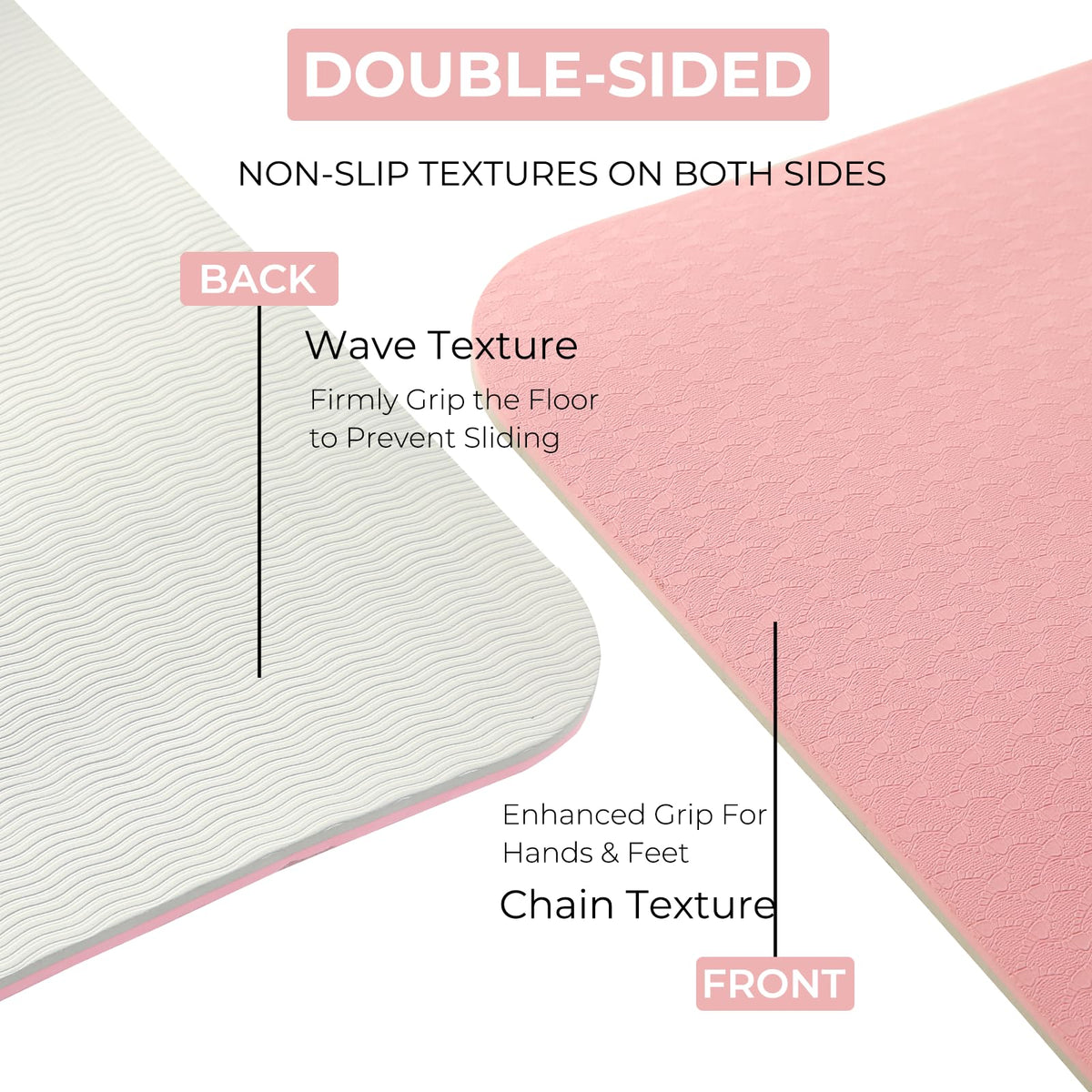 TPE Yoga Mat 72"x24" (Pink Grey / 72*24*0.3inch)