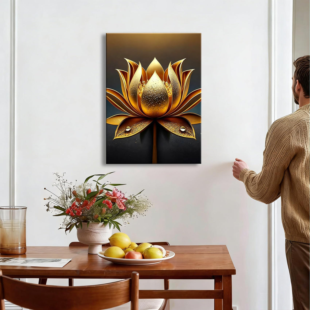 Framed Golden Lotus Canvas Wall Art for Living Room Decor (Pictures24 / 30"L x 20"W)