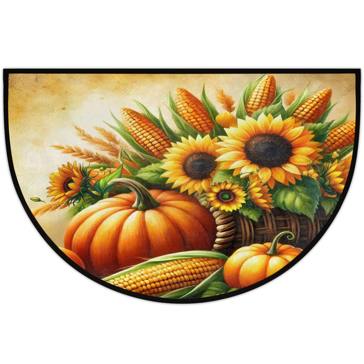 Autumn Pumpkin Half Round Door Mat Semi Moon Rug Fireplace Carpet Area Rugs (A:a-a)
