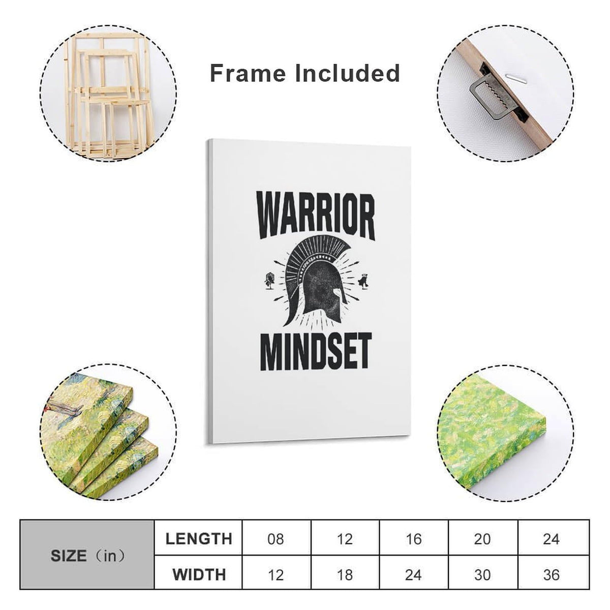 Warrior Mindset Spartan Helmet Canvas Printing Wall Art Prints Wall Decor Posters Minimalist Nordic Fitness Gym Bedroom Living Room Office Motivational Philosophy Decor 12x18inch (style-3 / 12x18inch(30x45cm) Frame)