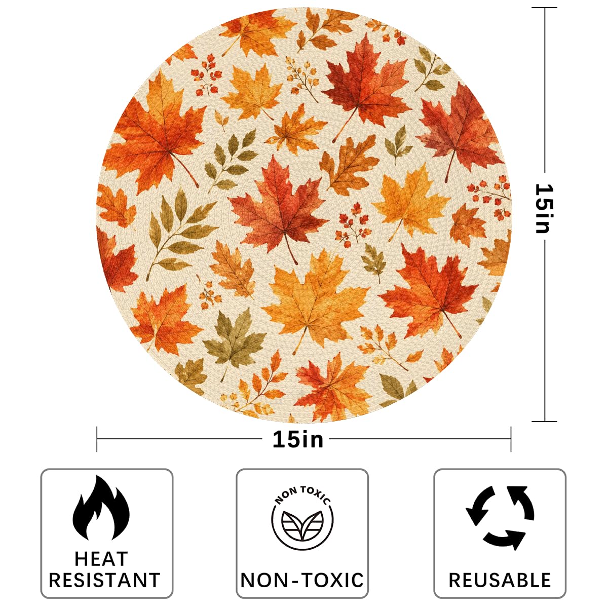 Fall Maple Leaves Woven Placemats Round Placemats Set of 4 for Festival (B 008 / 4 pieces)