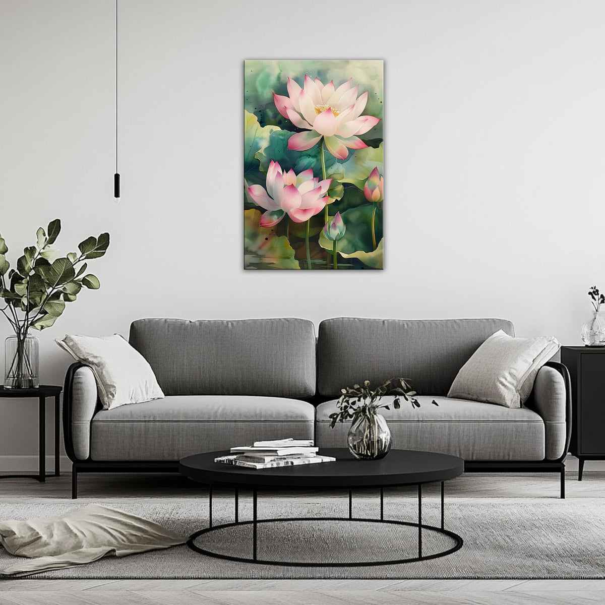 Lotus Canvas Wall Art Watercolor Pink Lotus Flower Painting Print Zen Spiritual Decor for Living Room Bedroom Bathroom Home (Artwork-7 / 36"L x 24"W)
