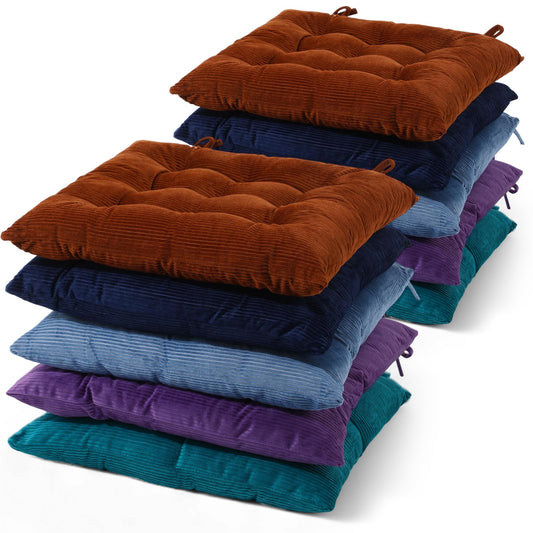 10 Pcs Corduroy Chair Cushion with Ties Square Floor (Multicolor)