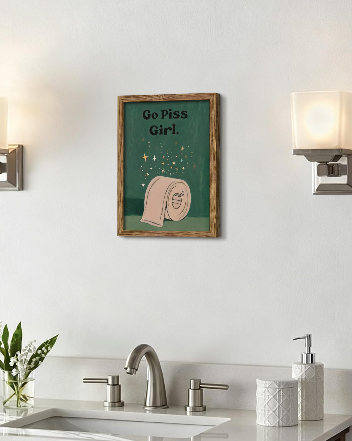 Funny Bathroom Wall Art Framed Canvas Print (A-Bathroom / 16"L x 12"W)