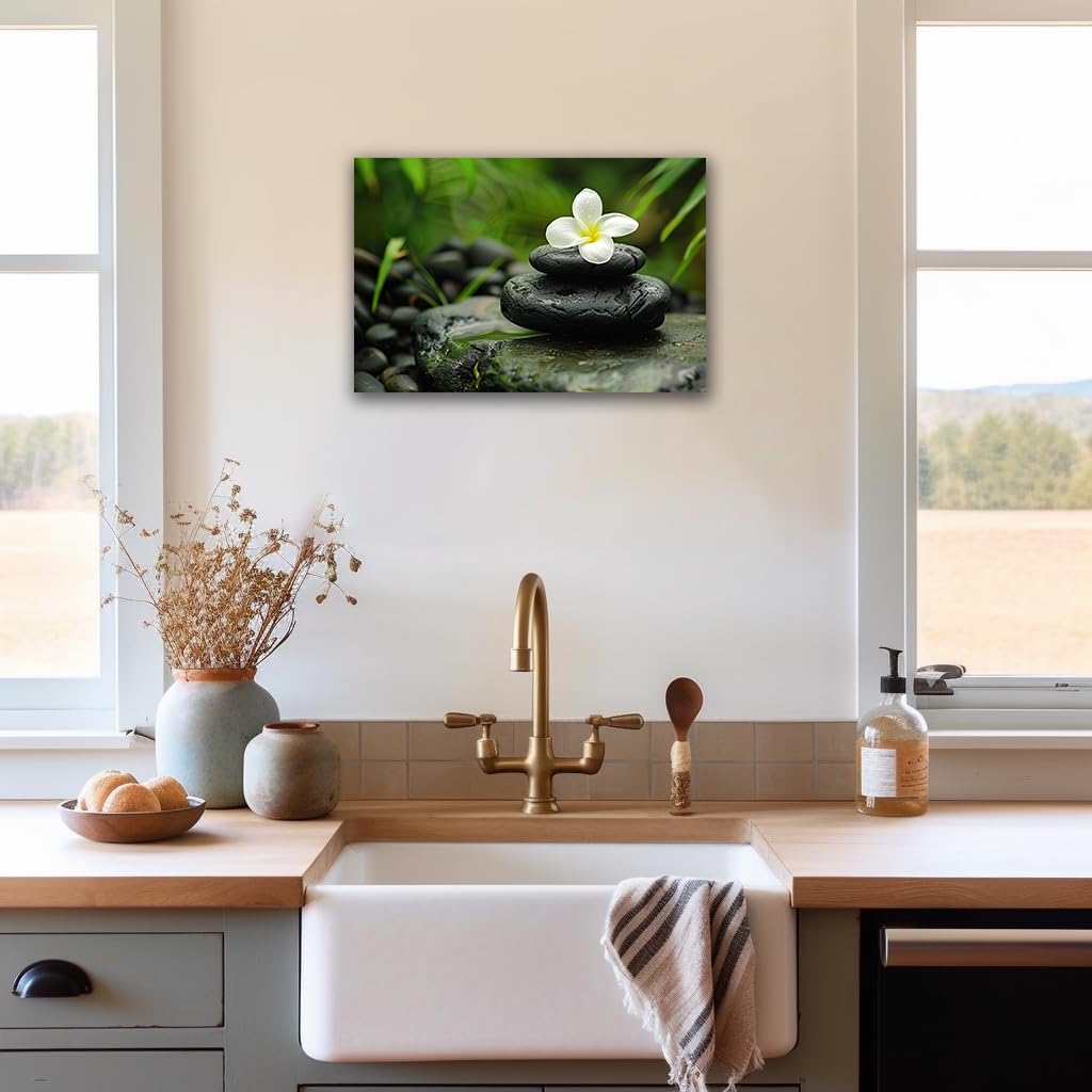 Zen Wall Art Zen Black Stone Canvas Prints for Meditation Office Decor (Zen Stones Canvas Frame-16 / 18"L x 12"W)