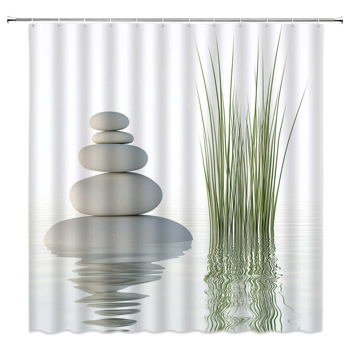 Zen Spa Shower Curtain Stone Wild Grass Reflection in Water Still Life Art Design Fabric Bathroom Decor Set (White / 70"W x 70"L (Pack of 1))