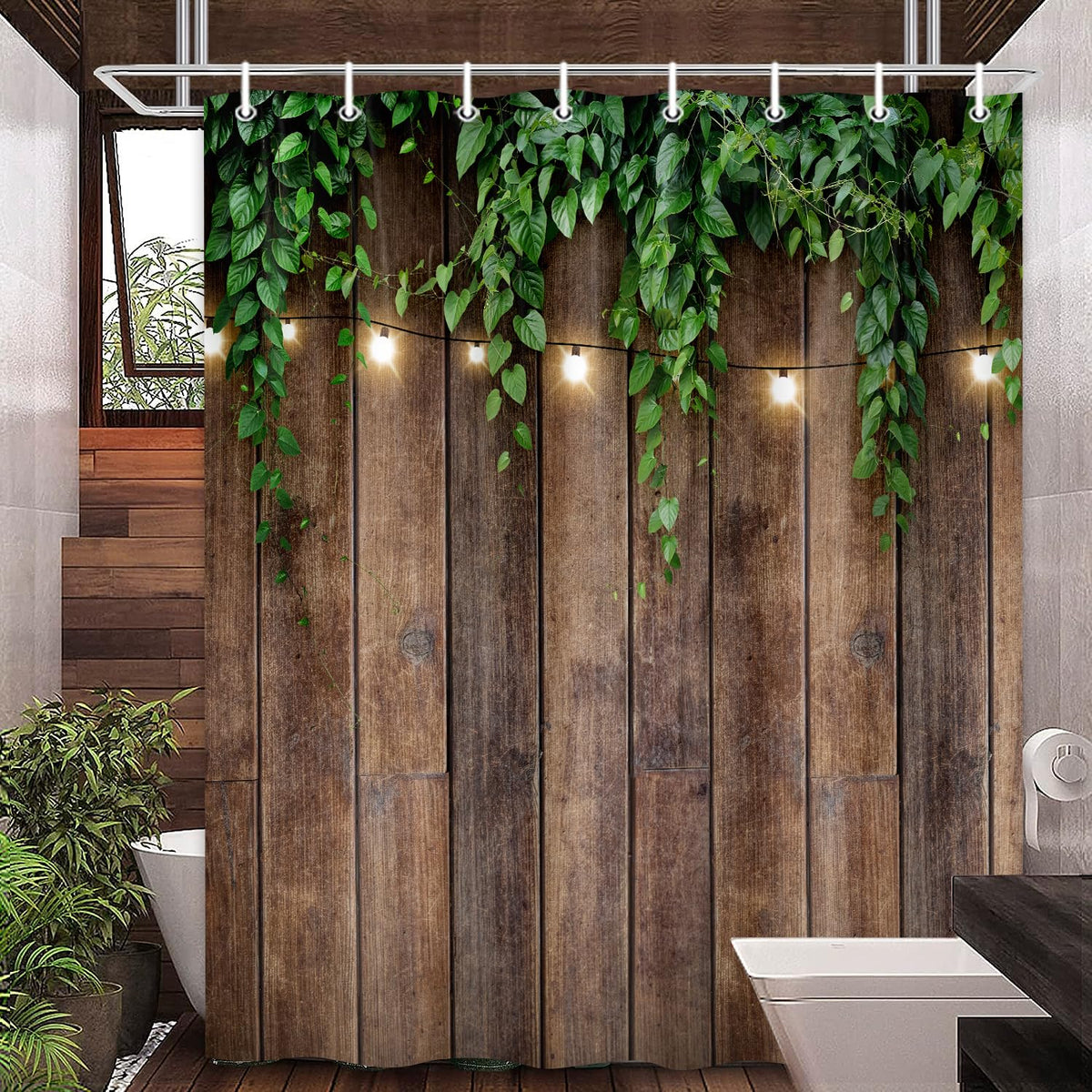 Rustic Outdoor Wall Shower Curtain (Brown-01 / 72"W x 84"L (Pack of 1))