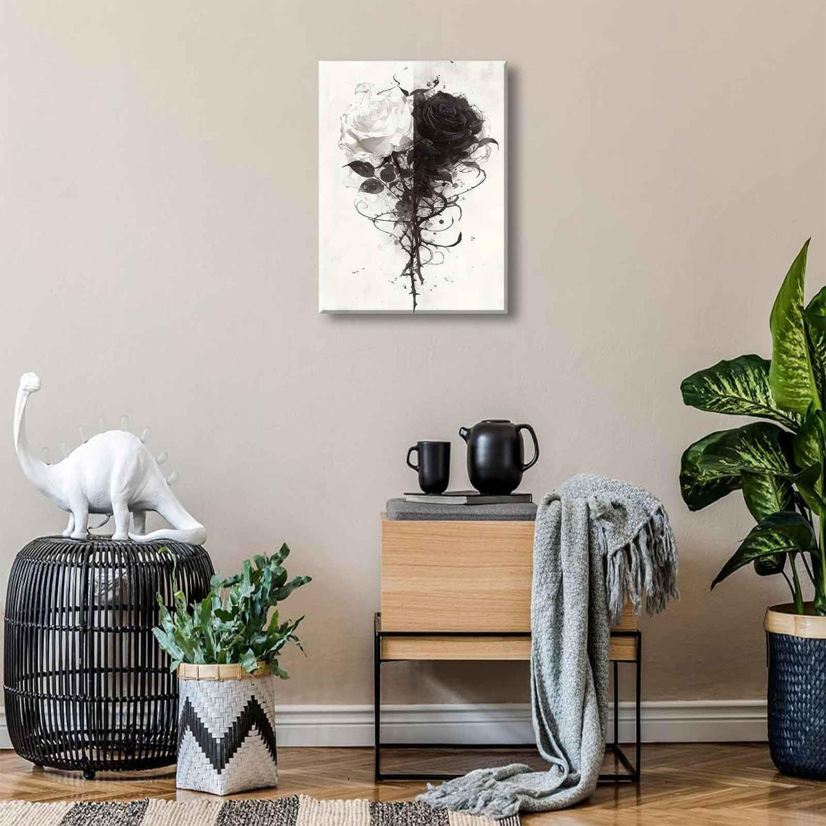 Black And White Rose Canvas Wall Art Grey Floral Roses painting Decor Pictures Modern Abstract Flower Plant Posters Prints for Living Room Bedroom office corridor bathroom Decoration (Rose / 24"L x 16"W)
